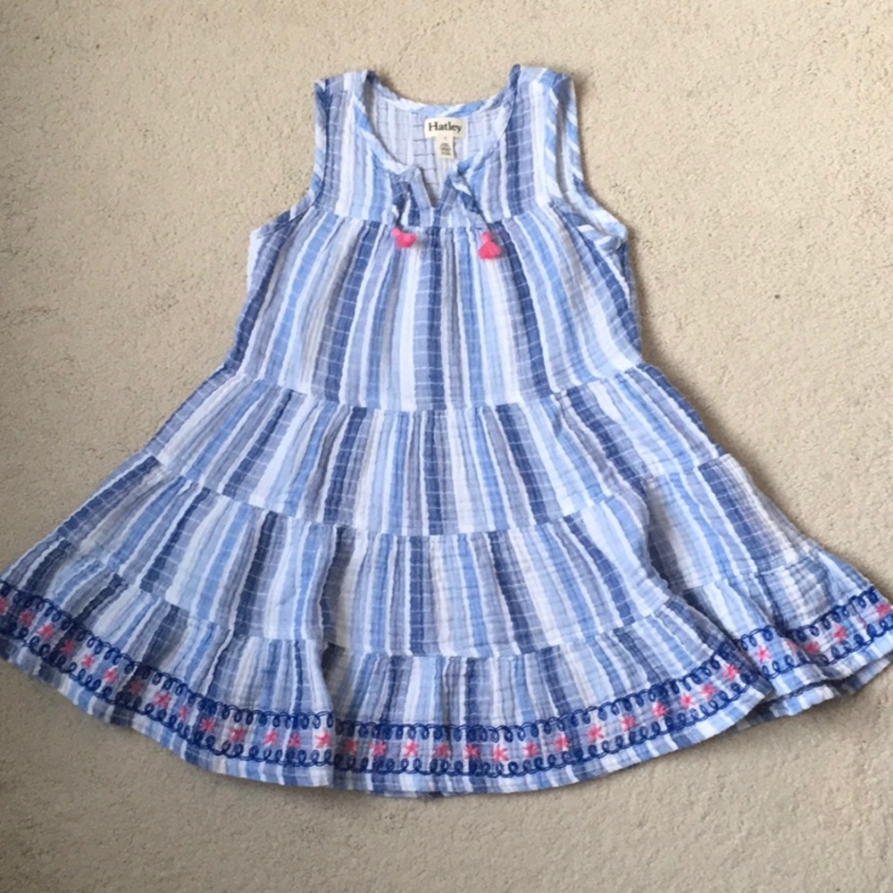 Girls Hatley Blue Stripe Tiered Swing Dress 6